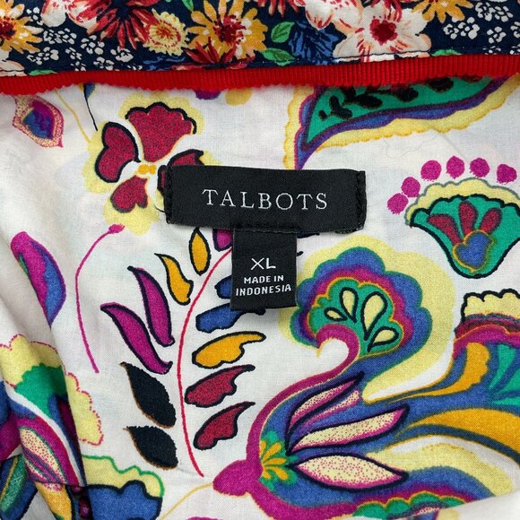 Talbots Cotton Button Front Fitted Colorful Foulard Long Sleeve Shirt XL - Picture 7 of 9
